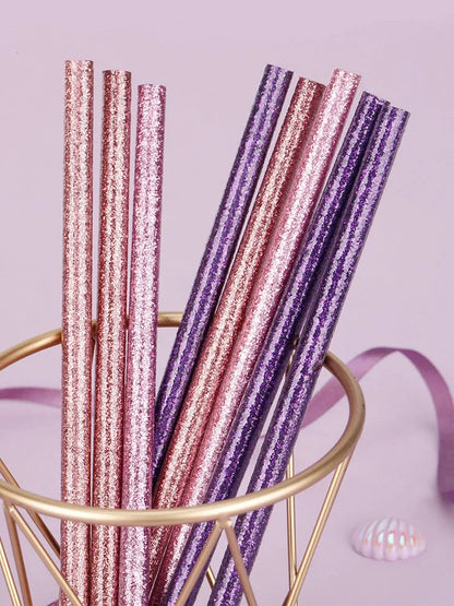 Display box of mixed colour HB writing pencils showing purple glitter and pale pink graphite pencils