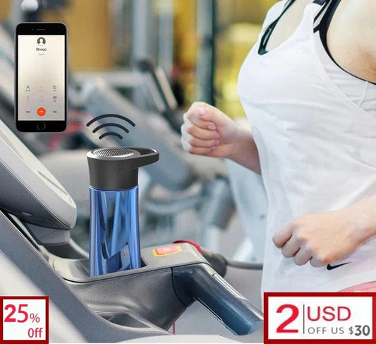 Bluetooth-enabled smart water bottle with wireless speaker, hands-free calling, and durable stainless steel construction