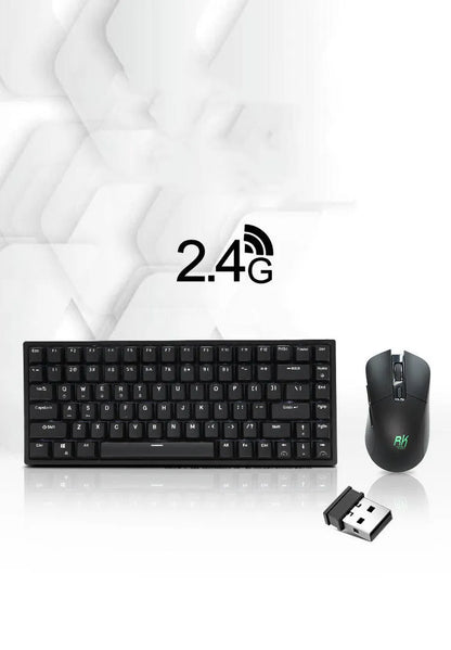 RK526 wireless mechanical keyboard and mouse set in blue, brown, or red colours