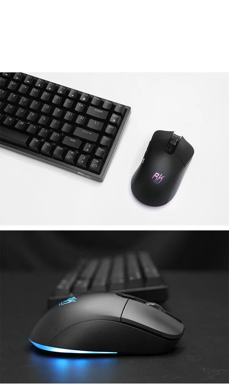 RK526 wireless mechanical keyboard and mouse set in blue, brown, or red colours