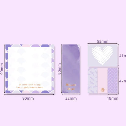 Purple mermaid series memo pads six sets showing leopard flower pink blue and mermaid decorative styles