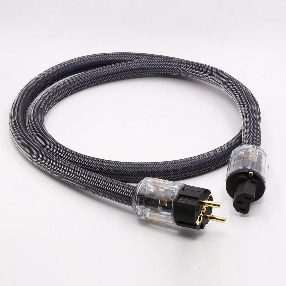 Pure copper hifi audio power cord with EU or US plug, available in 1m, 1.5m, 2m and 2.5m lengths