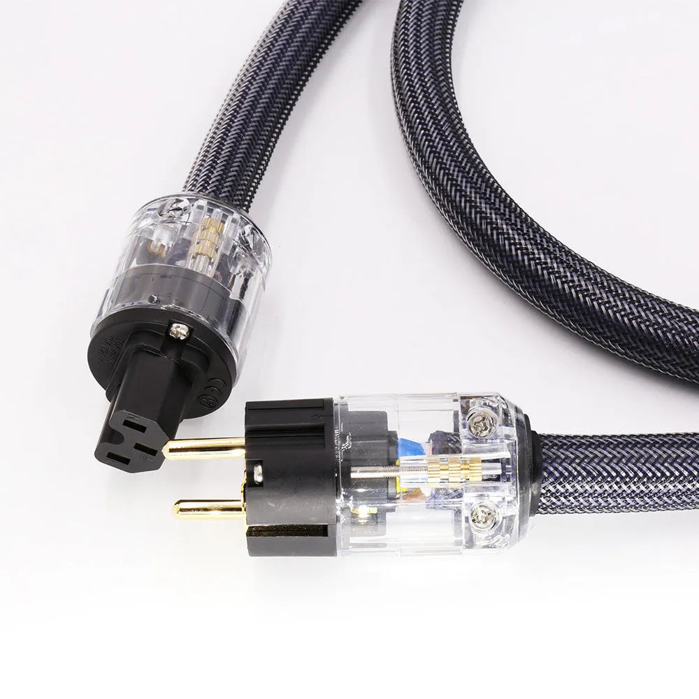 Pure copper hifi audio power cord with EU or US plug, available in 1m, 1.5m, 2m and 2.5m lengths