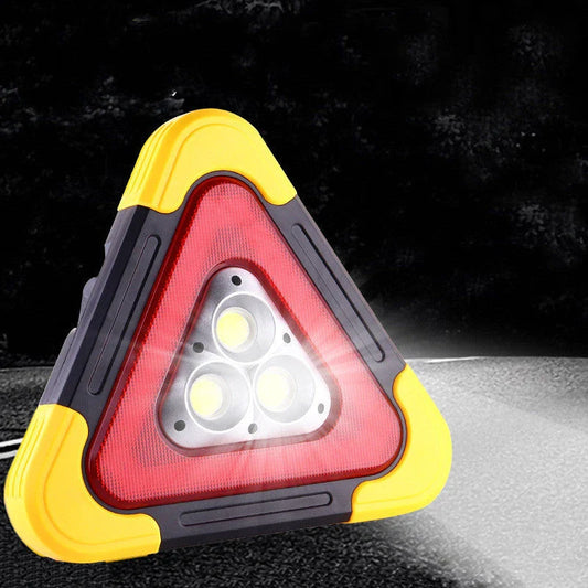 Solar-powered reflective car safety triangle with bright LED lights for roadside emergency use