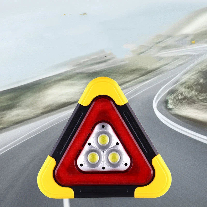 Solar-powered reflective car safety triangle with bright LED lights for roadside emergency use