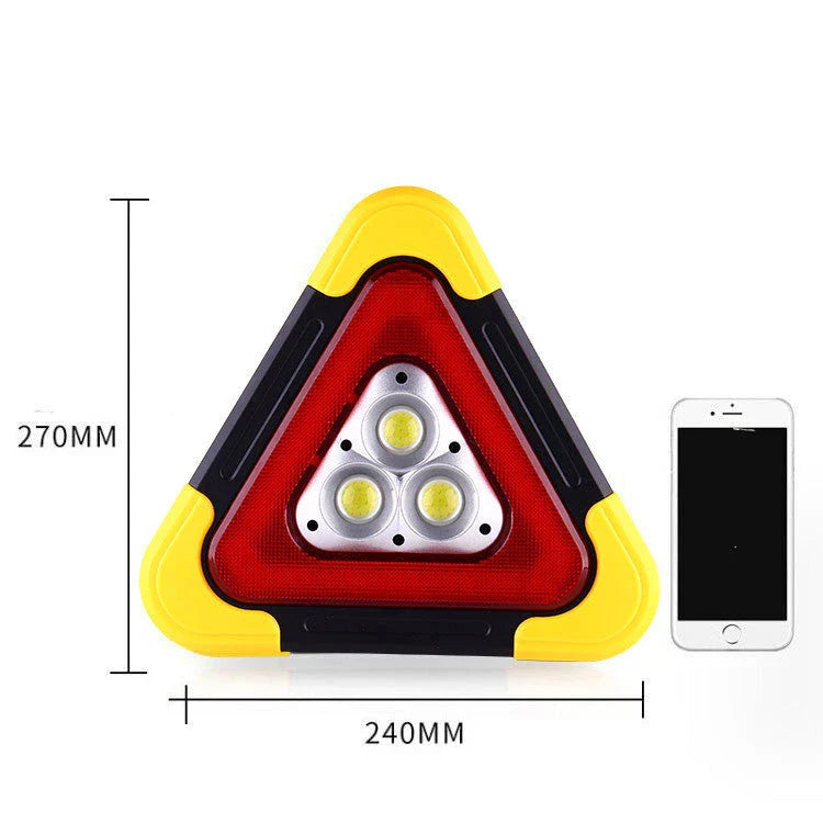 Solar-powered reflective car safety triangle with bright LED lights for roadside emergency use