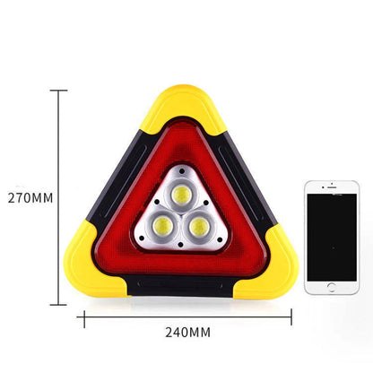 Solar-powered reflective car safety triangle with bright LED lights for roadside emergency use