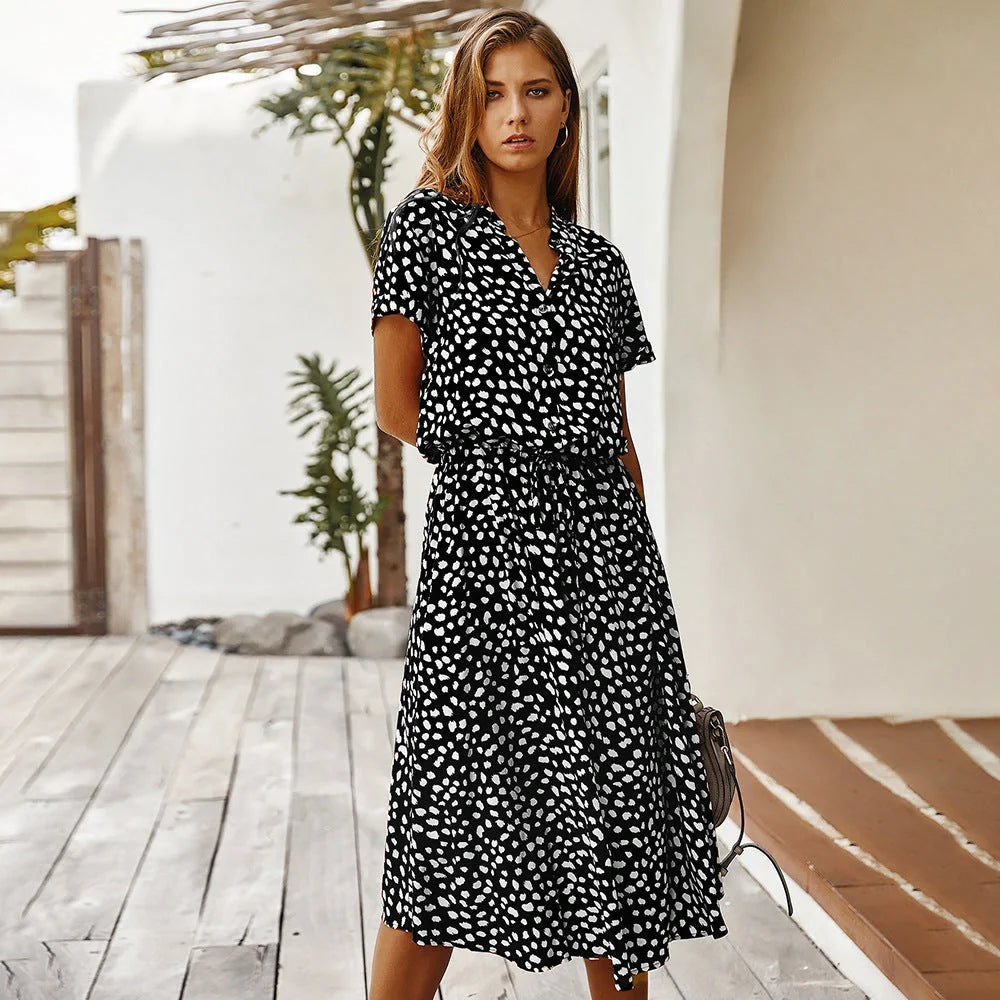 Women's Wave Point Short Sleeve Dress in various colors and sizes