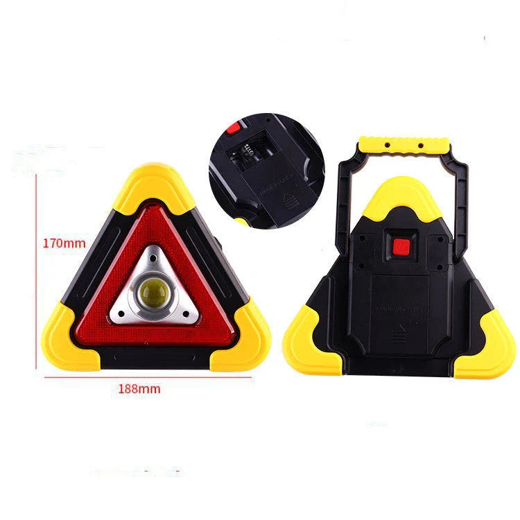 Solar-powered reflective car safety triangle with bright LED lights for roadside emergency use