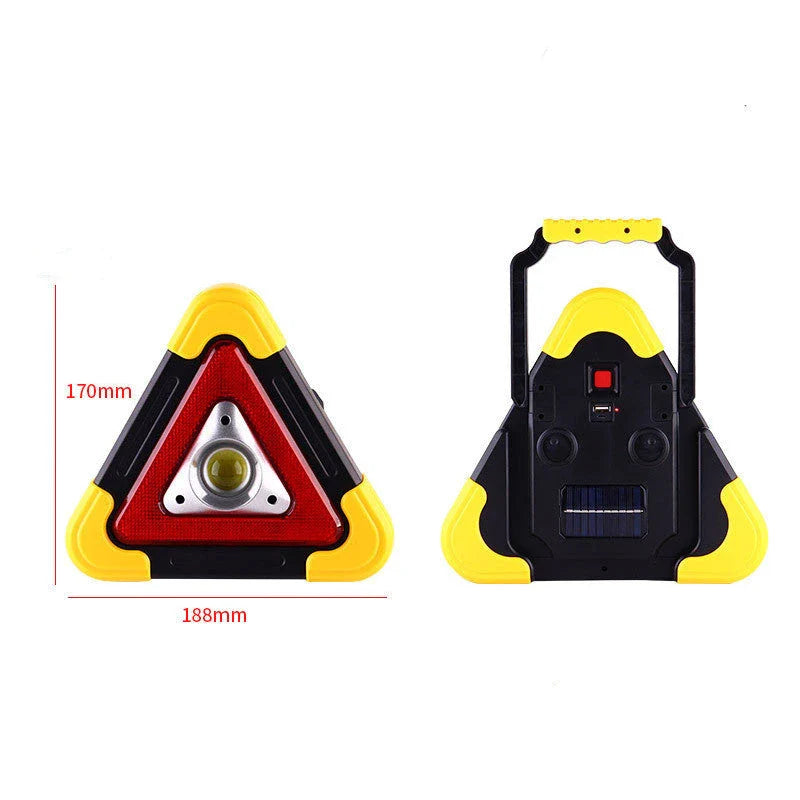 Solar-powered reflective car safety triangle with bright LED lights for roadside emergency use
