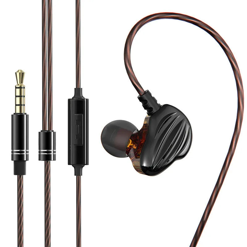 Back-wound in-ear sports headphones with 3.5mm plug in white, red, or black colours