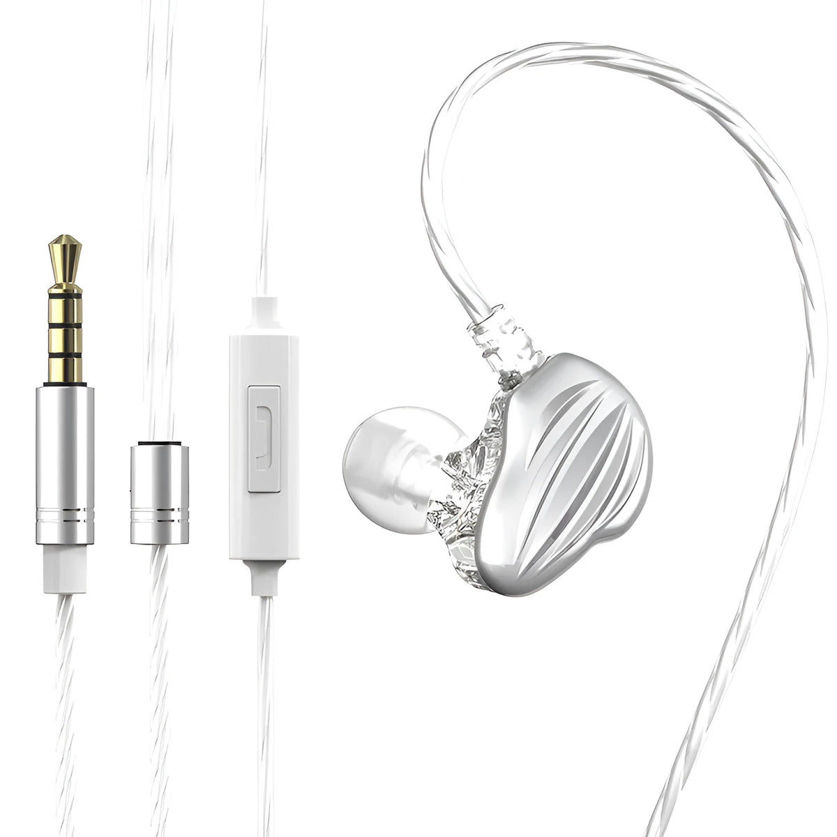 Back-wound in-ear sports headphones with 3.5mm plug in white, red, or black colours