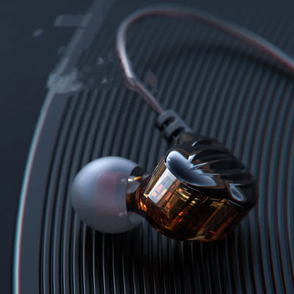 Back-wound in-ear sports headphones with 3.5mm plug in white, red, or black colours
