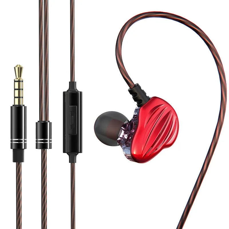 Back-wound in-ear sports headphones with 3.5mm plug in white, red, or black colours