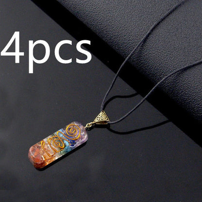 Handcrafted natural crystal seven chakra pendant with unique geometric design