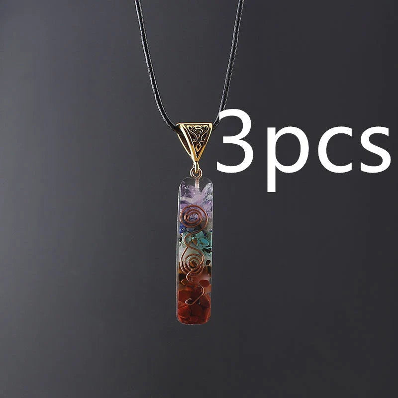 Handcrafted natural crystal seven chakra pendant with unique geometric design