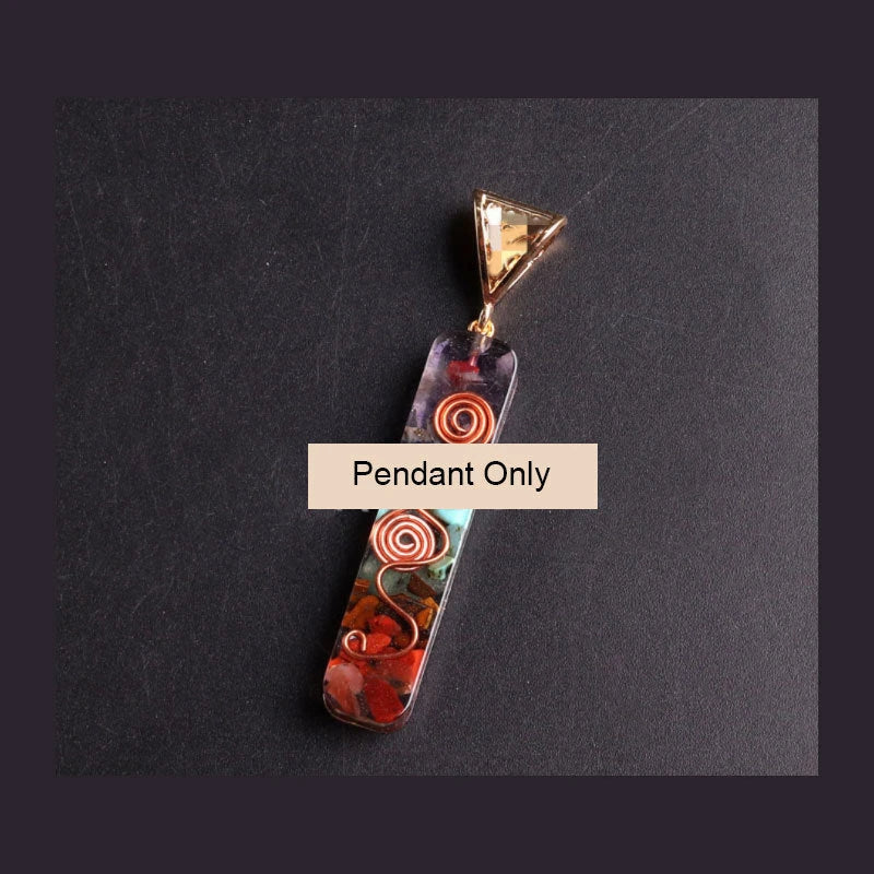 Handcrafted natural crystal seven chakra pendant with unique geometric design
