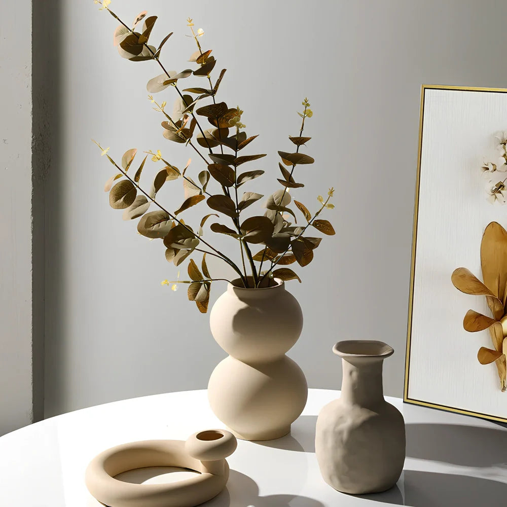 Geometric handmade ceramic vase with painted surface, 18-25cm height, modern minimalist design