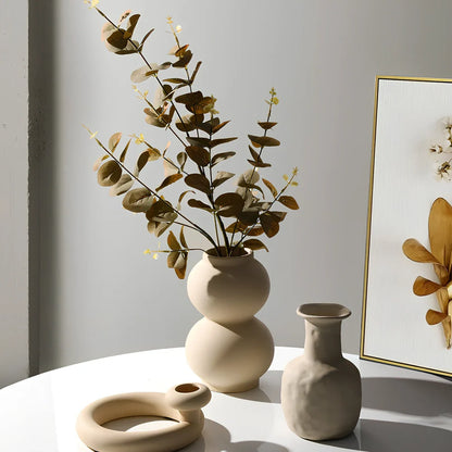 Geometric handmade ceramic vase with painted surface, 18-25cm height, modern minimalist design