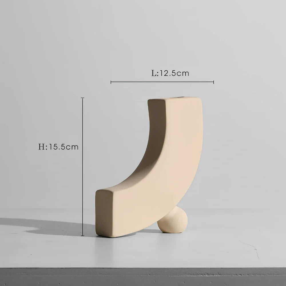 Geometric handmade ceramic vase with painted surface, 18-25cm height, modern minimalist design