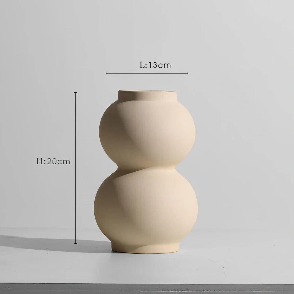 Geometric handmade ceramic vase with painted surface, 18-25cm height, modern minimalist design