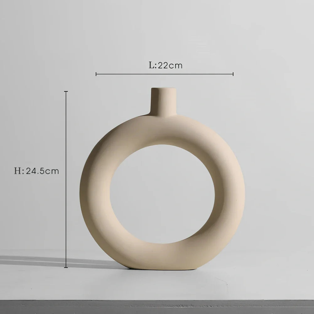 Geometric handmade ceramic vase with painted surface, 18-25cm height, modern minimalist design