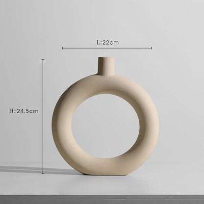 Geometric handmade ceramic vase with painted surface, 18-25cm height, modern minimalist design
