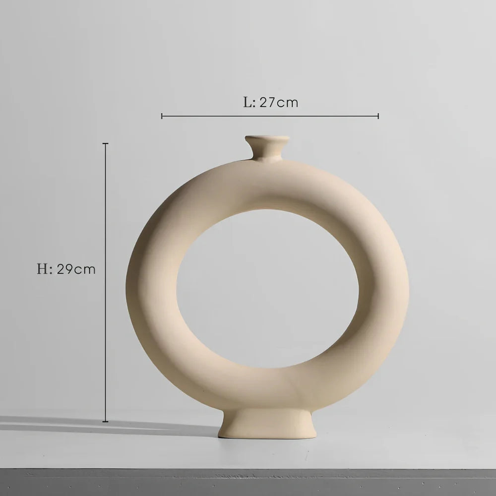 Geometric handmade ceramic vase with painted surface, 18-25cm height, modern minimalist design