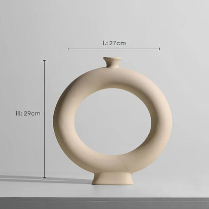 Geometric handmade ceramic vase with painted surface, 18-25cm height, modern minimalist design