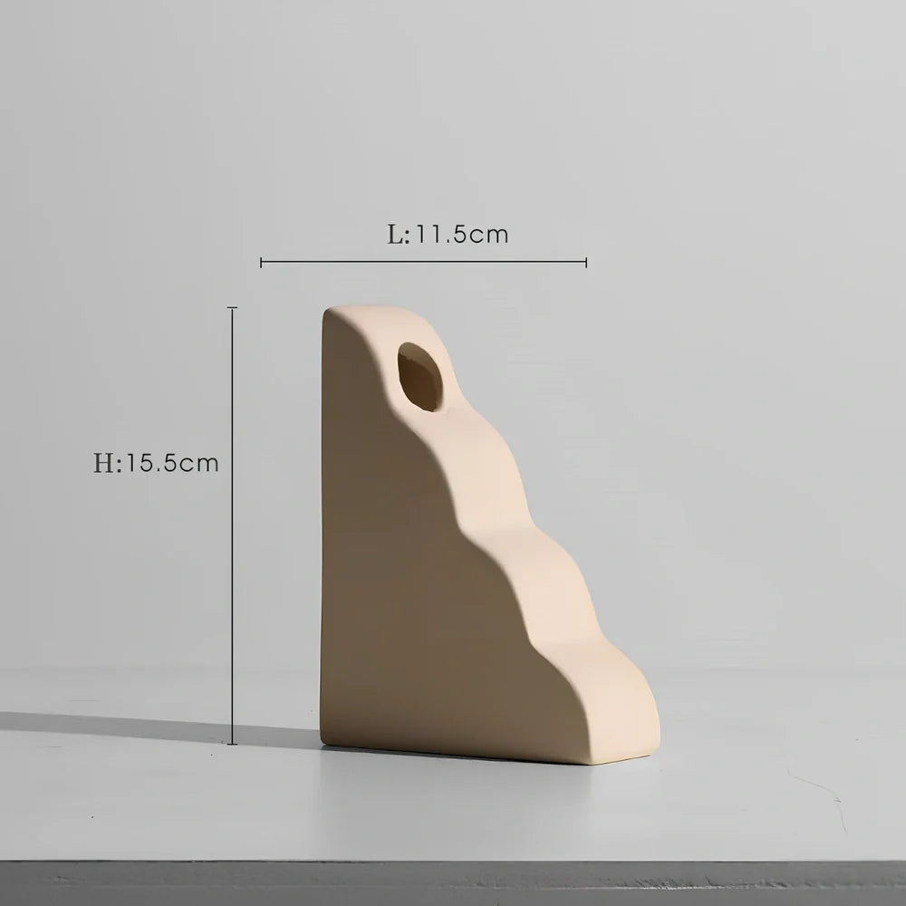 Geometric handmade ceramic vase with painted surface, 18-25cm height, modern minimalist design