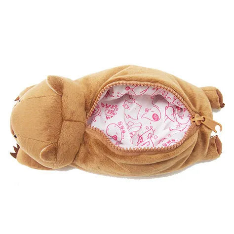 Cute cartoon animal wombat family plush pencil case with zipper closure, designed for children aged 3-14 in black, brown, or khaki colours, featuring soft plush material and printed character design