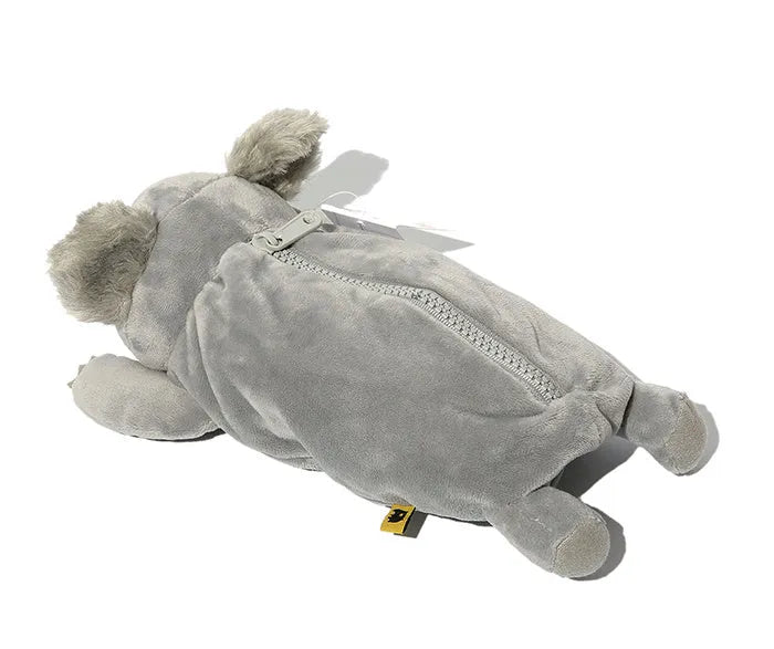 Cartoon wombat family plush pencil case with zipper closure in black, brown, or khaki colours