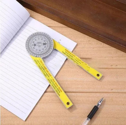 Yellow and white cross-border horizontal angle ruler with laser engraved scales for miter saw measurement transfer