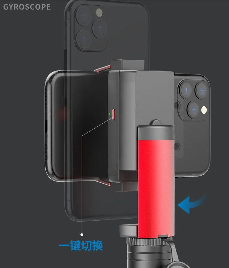 Black red aluminium video stabilizer tripod for Apple iPhone with extended legs and integrated timer