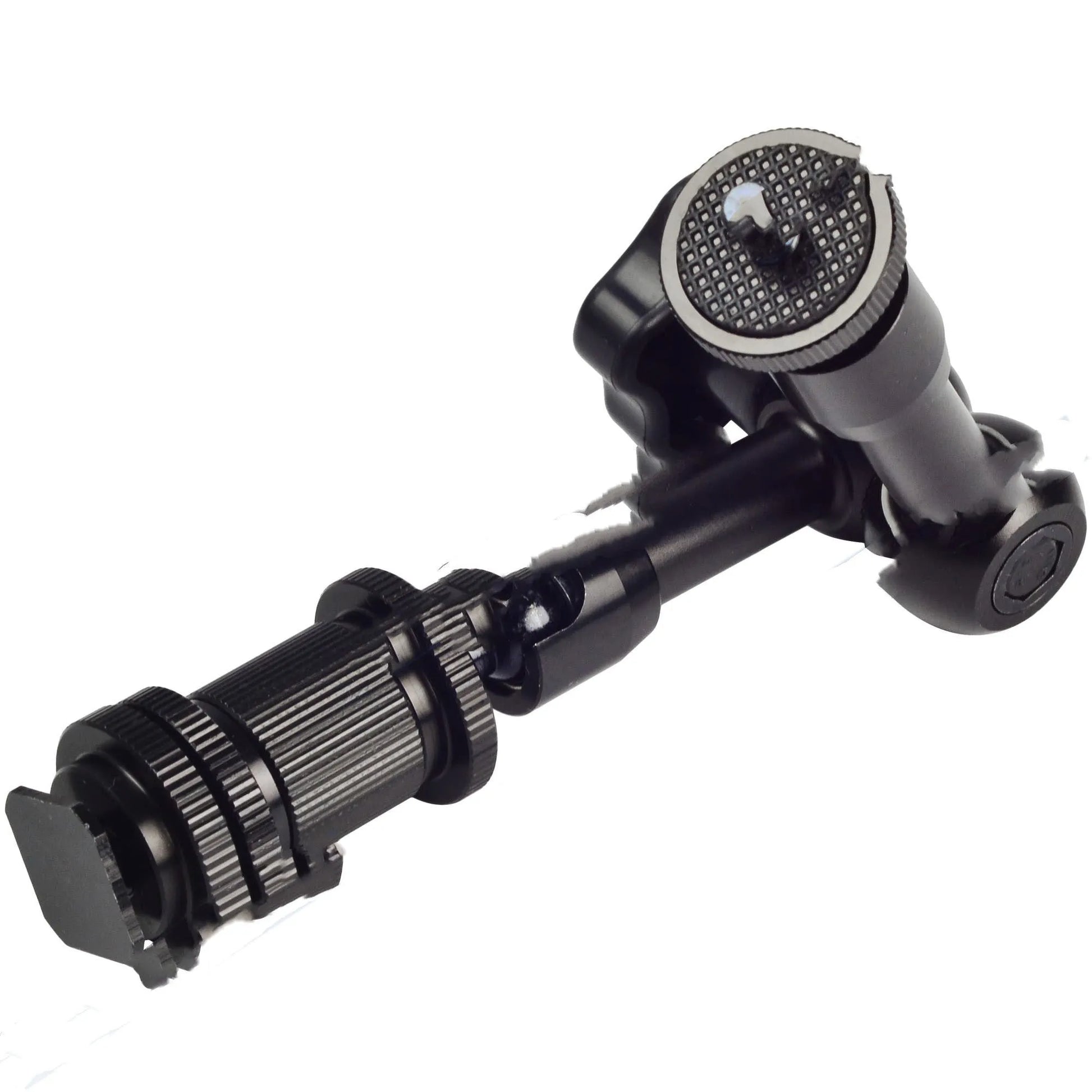 Black metal 7-inch magic friction articulating arm for DSLR camera with hot shoe mount
