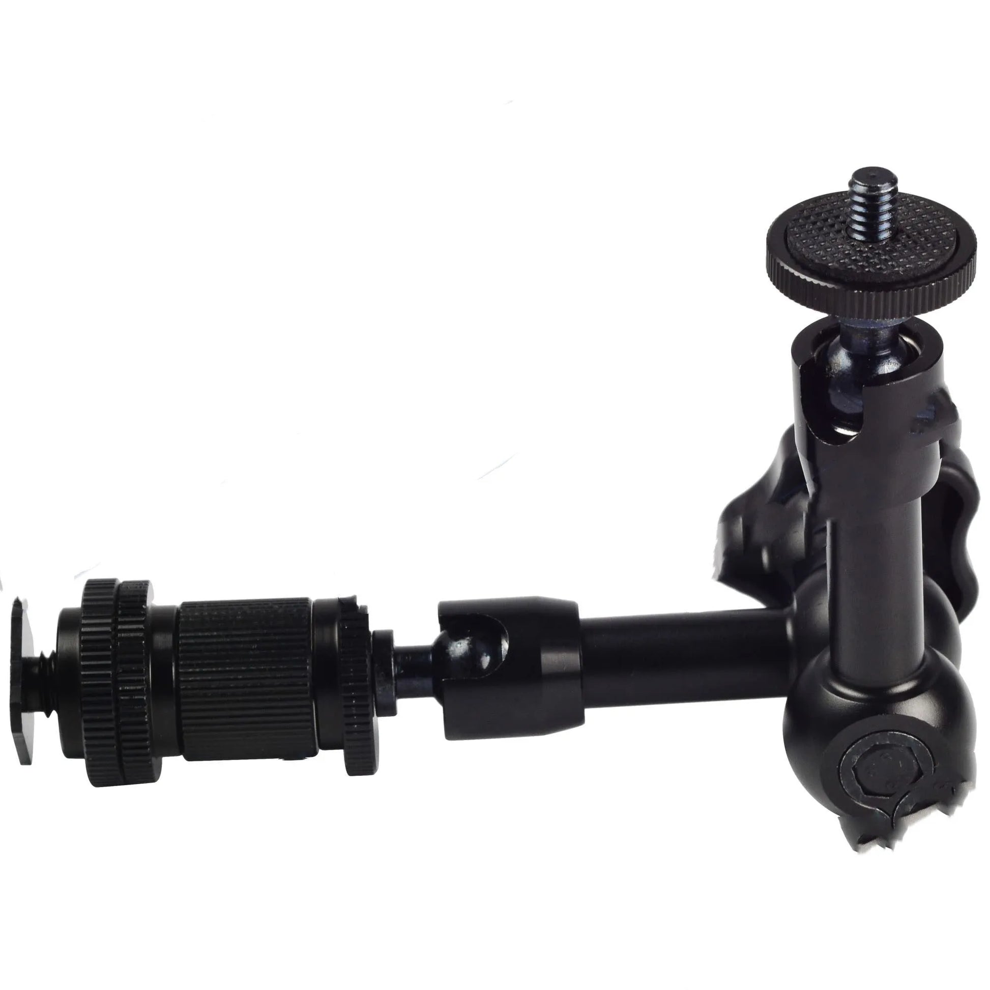 Black metal 7-inch magic friction articulating arm for DSLR camera with hot shoe mount
