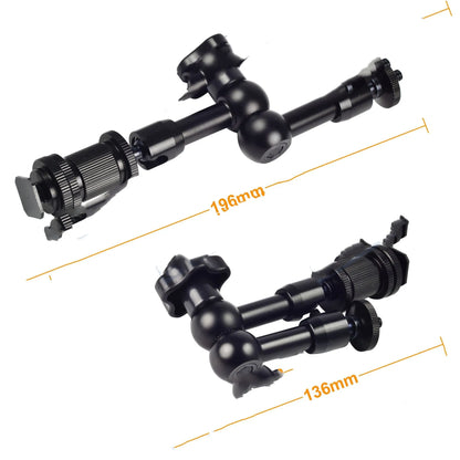 Black metal 7-inch magic friction articulating arm for DSLR camera with hot shoe mount