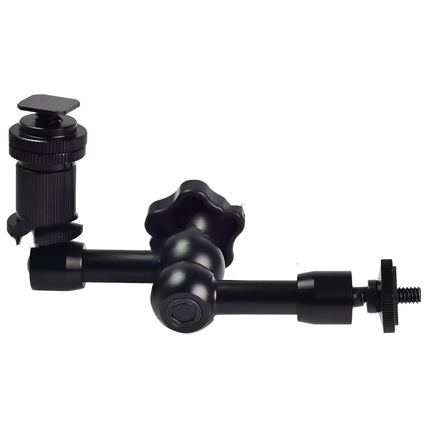 Black metal 7-inch magic friction articulating arm for DSLR camera with hot shoe mount