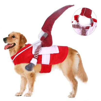 Red Santa pet costume with flannel material and Velcro fastenings for Christmas
