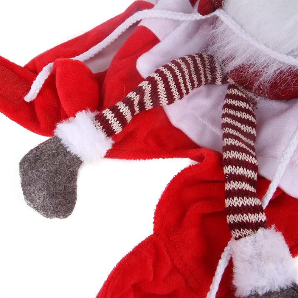 Red Santa pet costume with flannel material and Velcro fastenings for Christmas