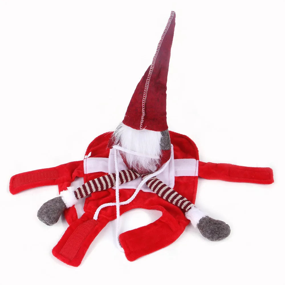 Red Santa pet costume with flannel material and Velcro fastenings for Christmas
