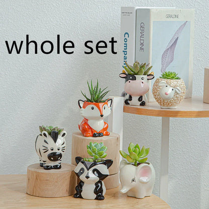 Cartoon animal ceramic succulent pot with breathable design for healthy plants