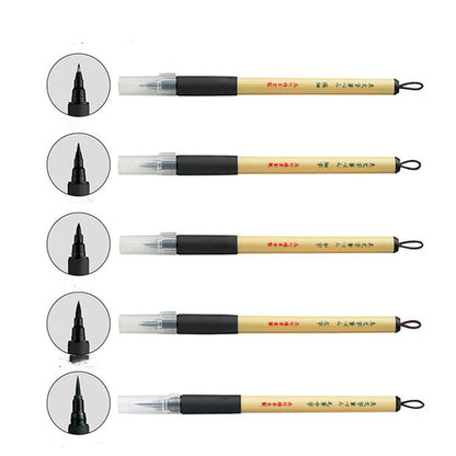Calligraphy practice pen with hair tip and bamboo barrel, soft brush, available in multiple hard-end options, 1 piece pack