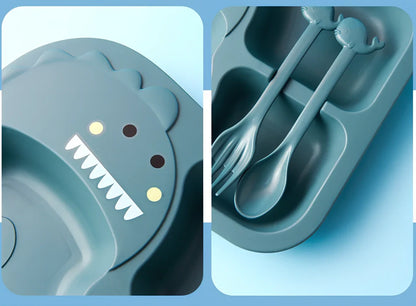 Blue cartoon dinosaur baby tableware set, 8-inch wheat fibre plates 10-10.9cm diameter for safe toddler meals