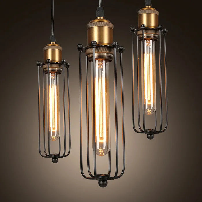 Brown iron fishing line chandelier with Nordic retro industrial design for 10-15 square metre rooms