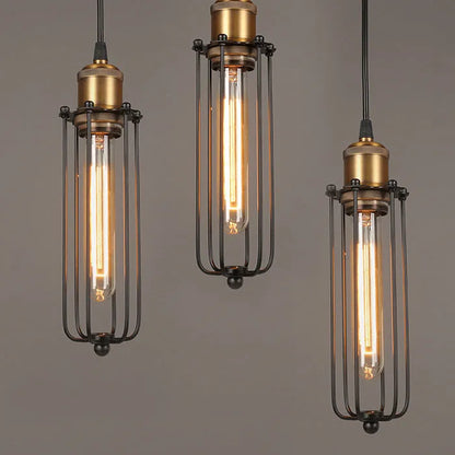 Brown iron fishing line chandelier with Nordic retro industrial design for 10-15 square metre rooms
