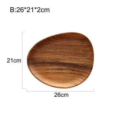 Natural acacia wood Japanese snack plate with hand-polished finish in non-standard rectangular size