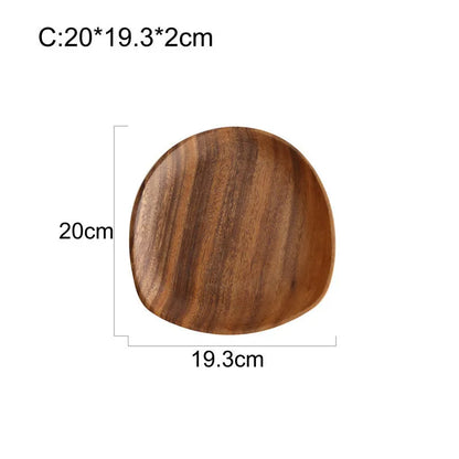Natural acacia wood Japanese snack plate with hand-polished finish in non-standard rectangular size