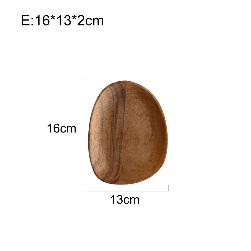 Natural acacia wood Japanese snack plate with hand-polished finish in non-standard rectangular size