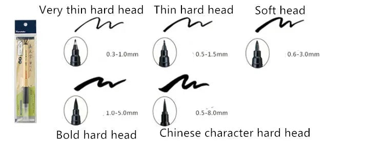 Calligraphy practice pen with hair tip and bamboo barrel, soft brush, available in multiple hard-end options, 1 piece pack
